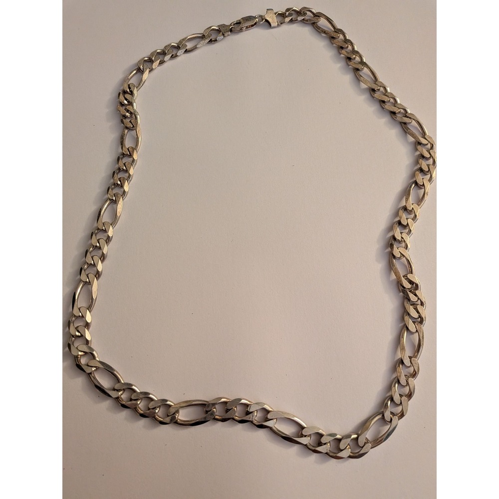 925 Sterling Silver 72 grams Vintage Figaro Link Chain Necklace Italy Stamped